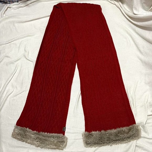 UGG Accessories Extra Large Red Cable Knit Rectangular Scarf With Faux Fur Trim Poshmark